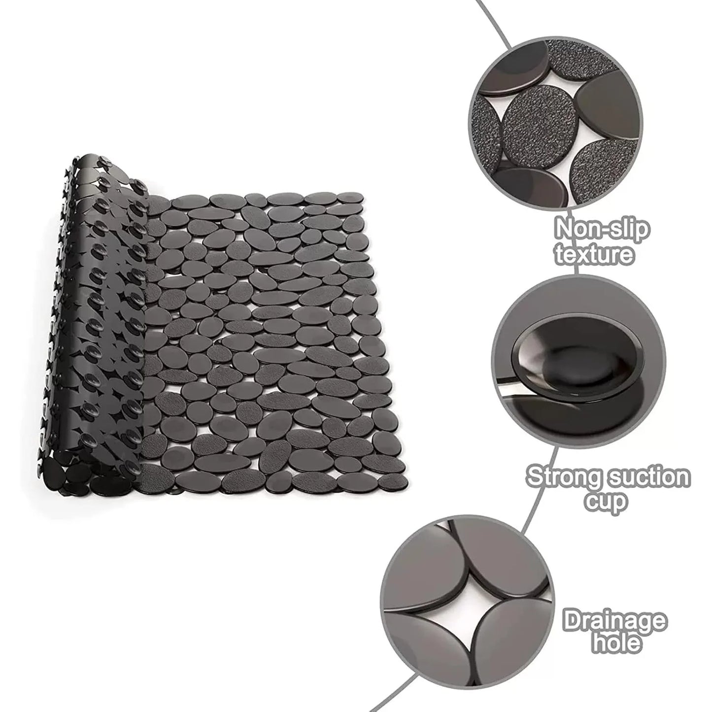 Square Non Slip Shower Mat 53x52cm Suction Cups Drain Holes Bath
