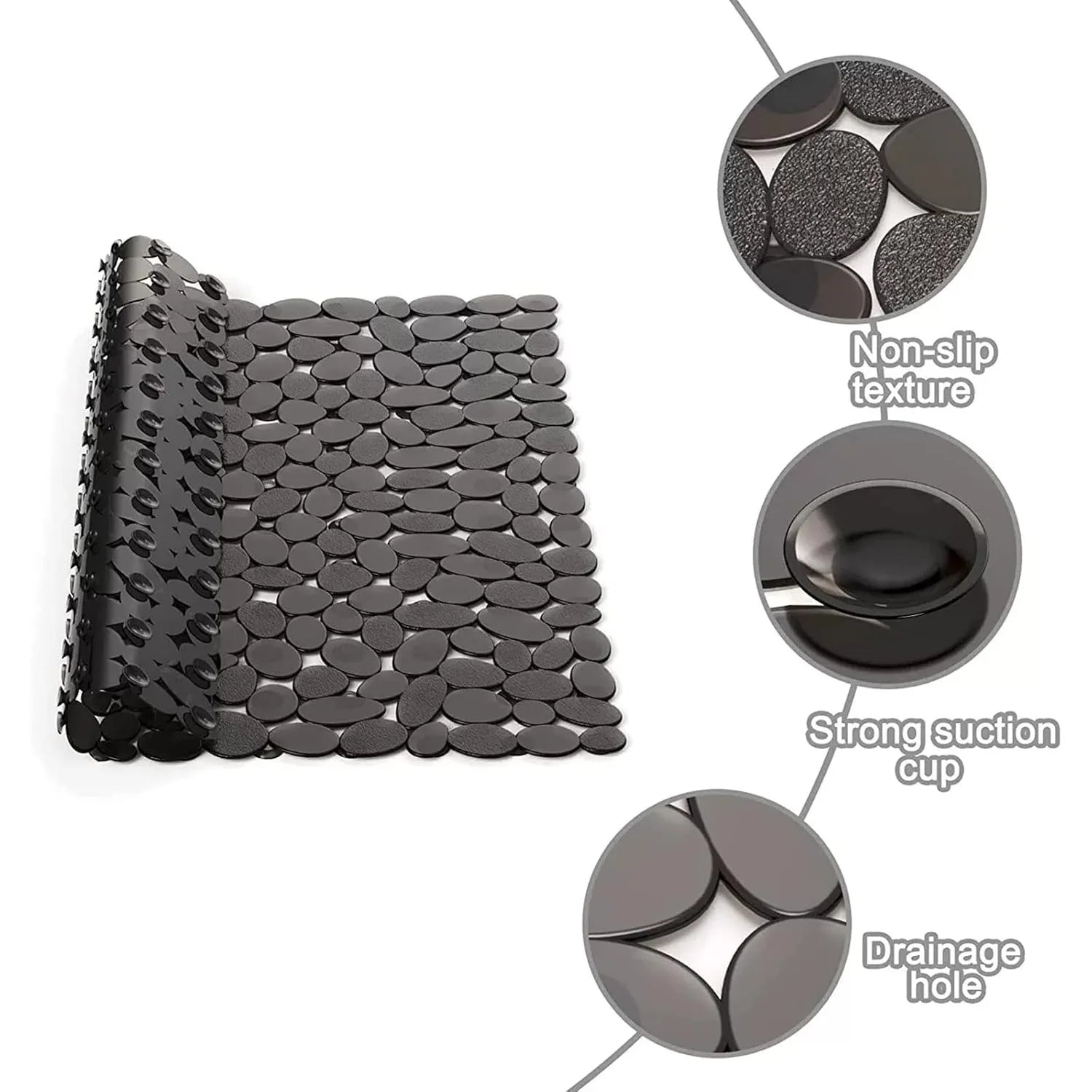 Square Non Slip Shower Mat 53x52cm Suction Cups Drain Holes Bath