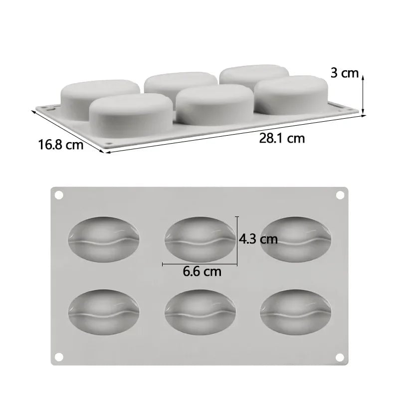 6-Cavity 3D Coffee Bean Silicone Mold for Ice Cubes & Fondant