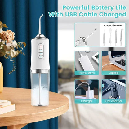 USB Rechargeable Water Flosser 220ml 3 Modes 4 Tips Portable Dental