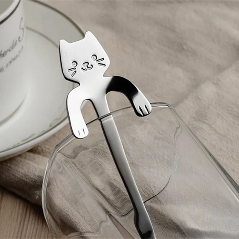 Stainless Steel Cat Shape Coffee Spoon Dessert Teaspoon Mini Scoop
