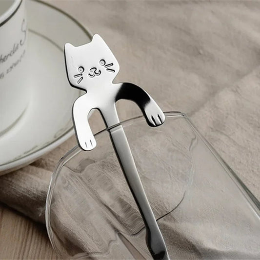 Stainless Steel Cat Shape Coffee Spoon Dessert Teaspoon Mini Scoop