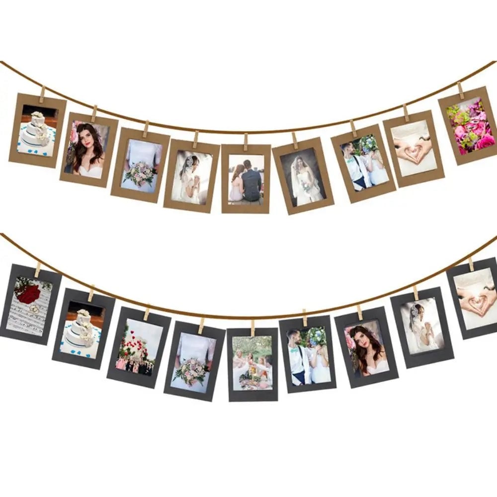 10Pc DIY Paper Photo Frames with Clips & Rope Wall Hanging Decor Set