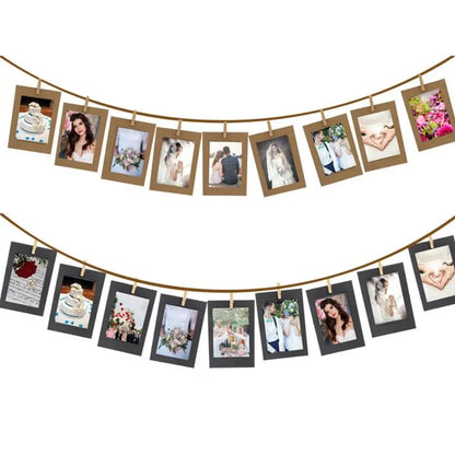 10Pc DIY Paper Photo Frames with Clips & Rope Wall Hanging Decor Set