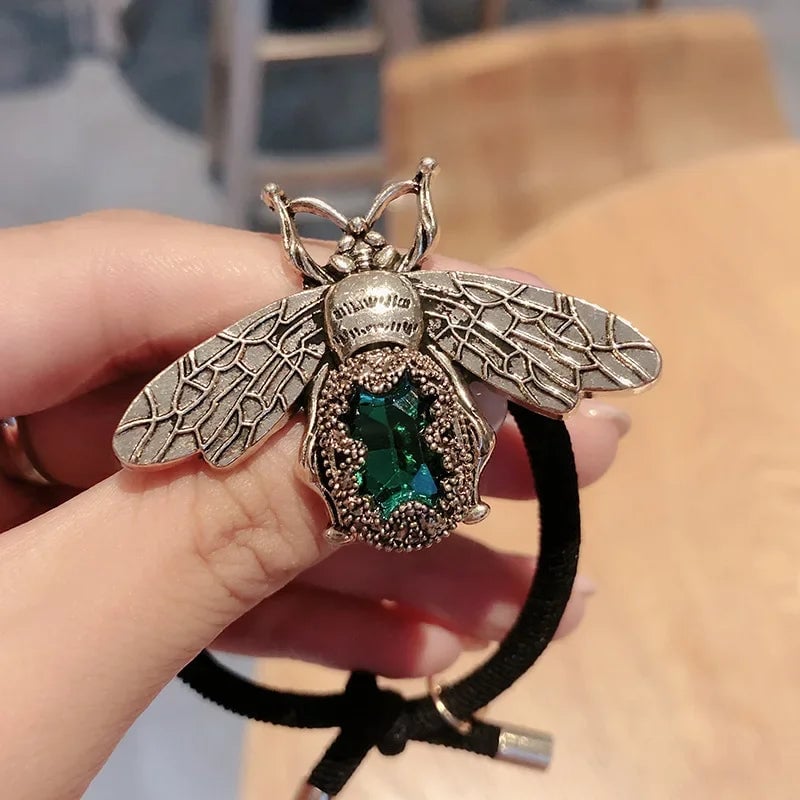 Crystal Rhinestone Hair Scrunchies - Elastic Retro Bee Design
