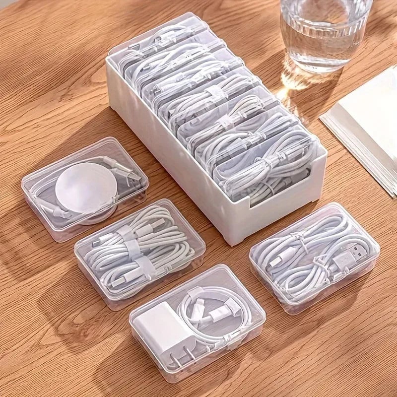 7-Compartment Cable Storage Box - Desktop Organizer for Office