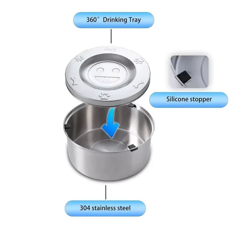 Stainless Steel No Spill Anti Splash Pet Water Bowl for Dogs Cats