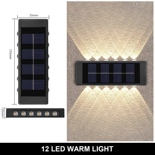 Waterproof Solar Wall Lamp Outdoor Up Down Warm Light Garden