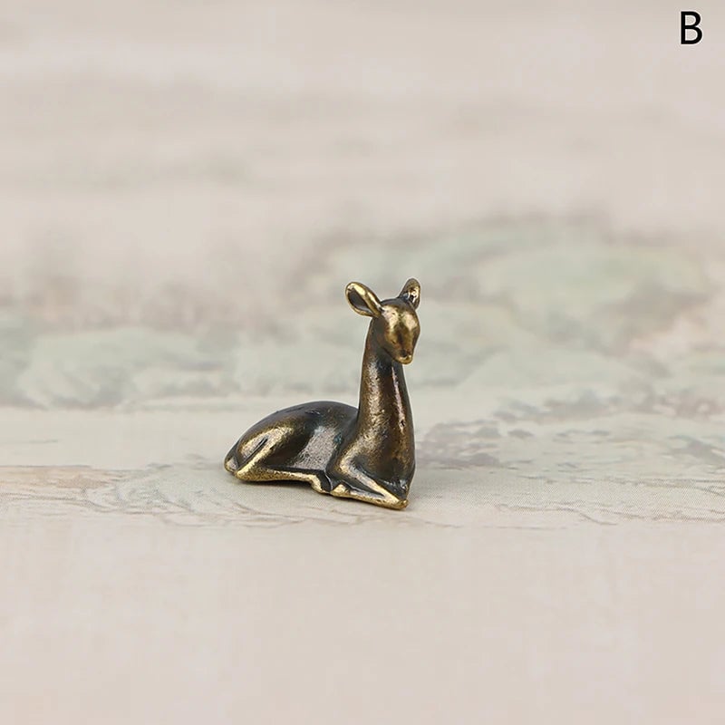 Copper Alloy Sika Deer Tabletop Ornament Vintage Animal Figurine