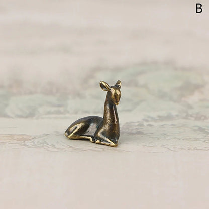 Copper Alloy Sika Deer Tabletop Ornament Vintage Animal Figurine