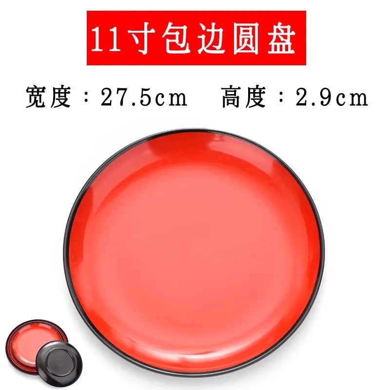 Round Red Melamine Plate - Durable Plastic Self-Service Tableware