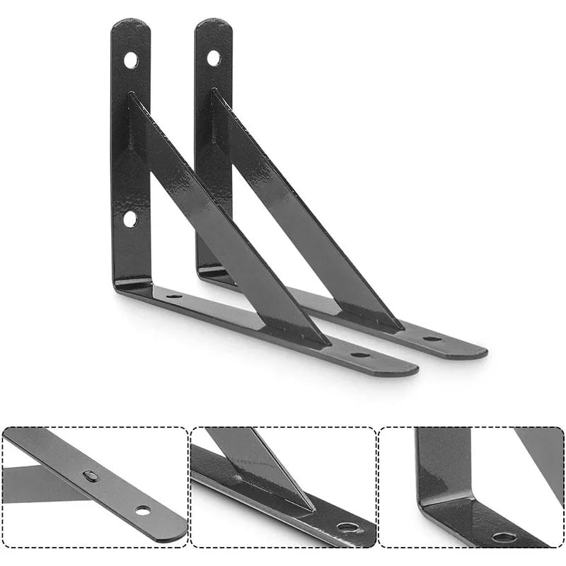 2/6PCS Heavy Duty Black Steel Floating Shelf Tripod Brackets Wall Mount