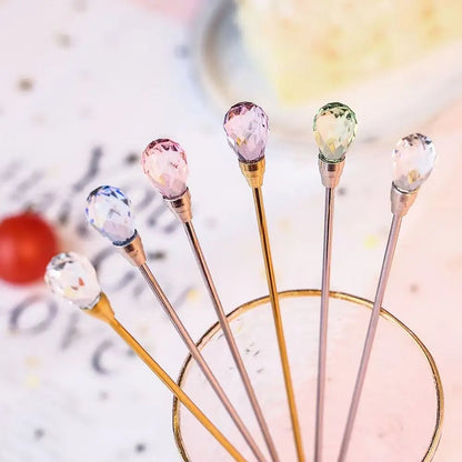 5pcs Diamond Crystal Handle Stainless Steel Teaspoons Stirring Set