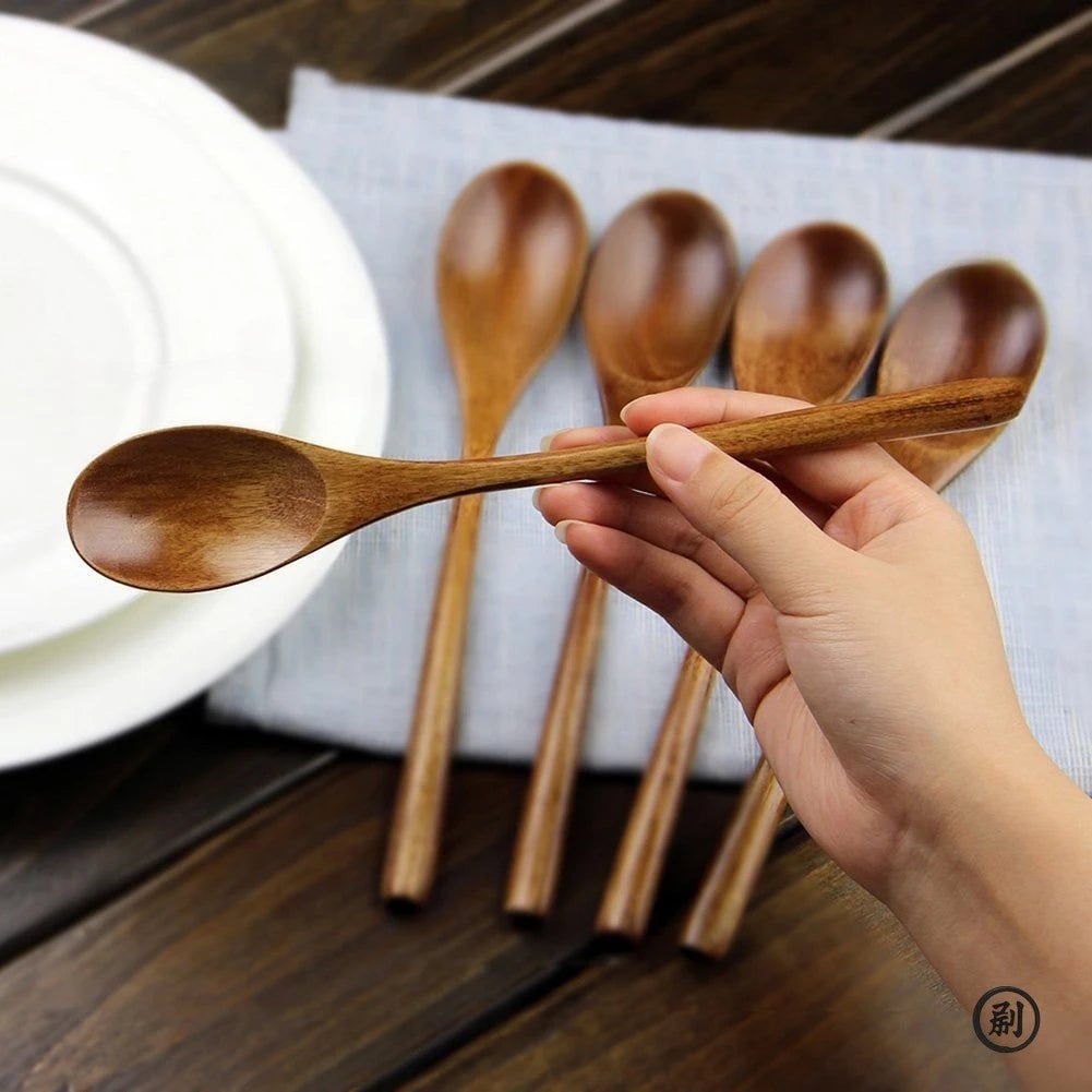 5-Piece Natural Wooden Spoon Fork Set Eco-Friendly Kitchen Utensils