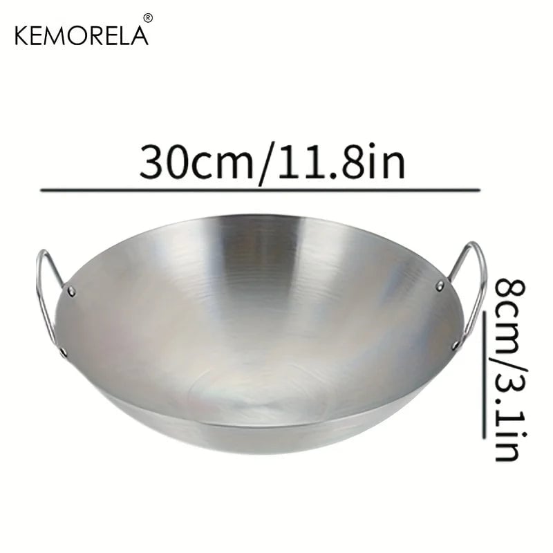 Stainless Steel Wok 26-34cm Double Handle Uncoated Chef Pan