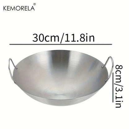 Stainless Steel Wok 26-34cm Double Handle Uncoated Chef Pan