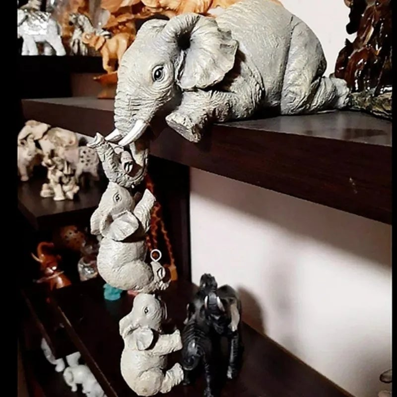 3-Piece Resin Elephant Baby Figurine Set - Miniature Home Decor