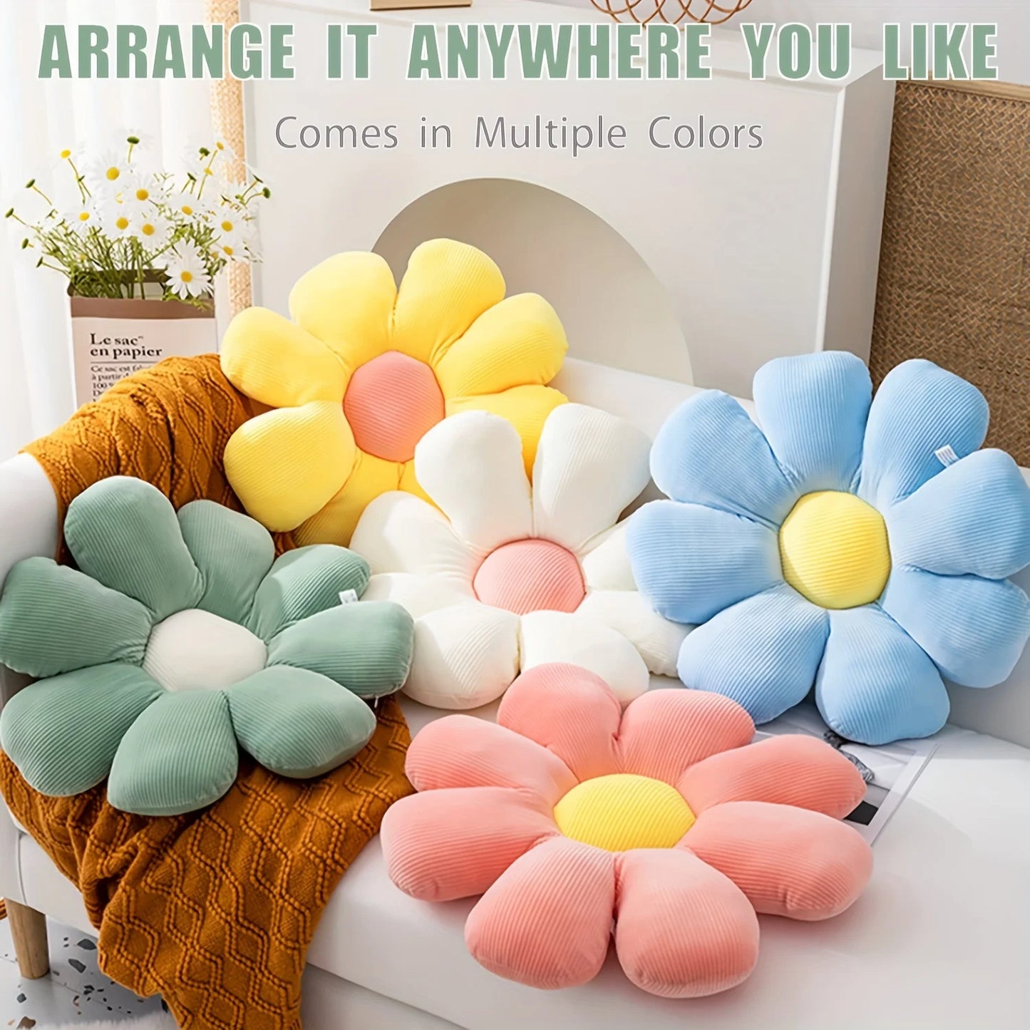 Sunflower Daisy Plush Cushion - Office Chair Mat & Floor Pillow