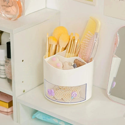 Rotating Desktop Pen Holder with Drawer - Kawaii Stationery Organizer
