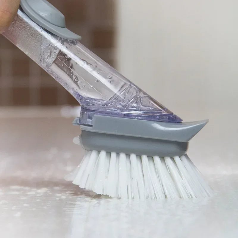 Long Handle Dish Brush with Automatic Liquid Dispenser & Sponge