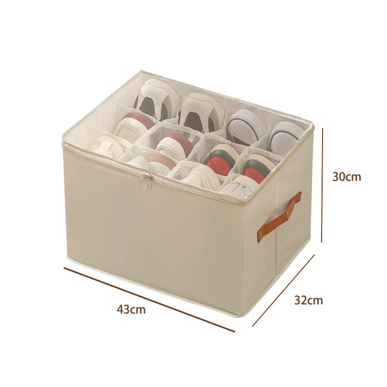 Collapsible Fabric Shoe Storage Bin with Clear Cover & Handles