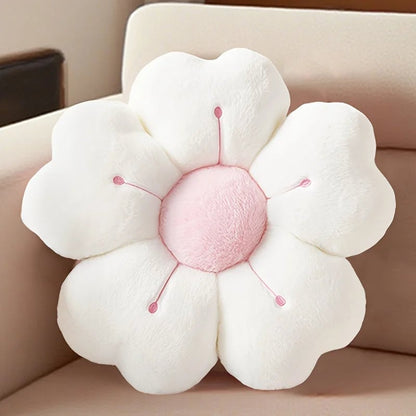 Soft Plush Daisy Flower Throw Pillow - White/Pink Decorative Cushion