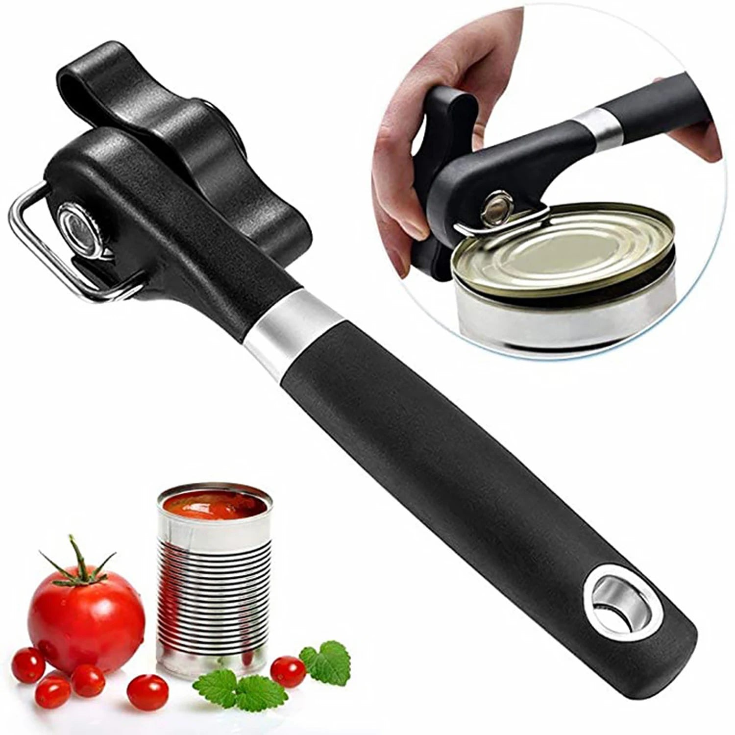 Plastic Manual Can Opener - Safety Side Cut Easy Grip Hand Actuated