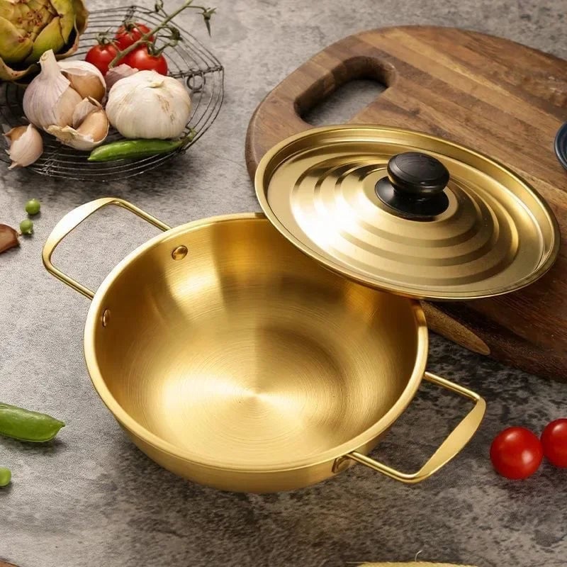 Gold Double Handle Lidded Stockpot - Instant Noodles Hot Pot Cookware