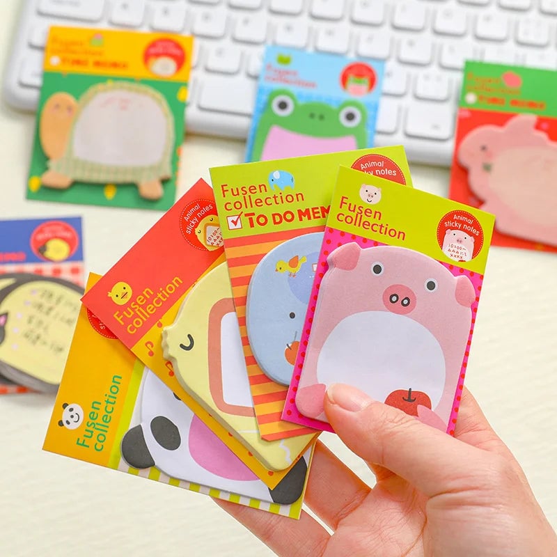 8 Piece Animal Sticky Notes Set - Panda Cat Memo Pads Stationery