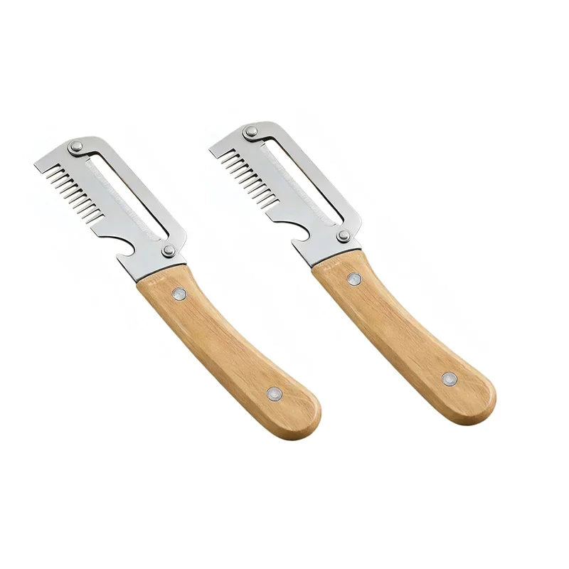 Stainless Steel Vegetable Peeler with Wooden Handle 3-in-1 Fruit Potato Peeler with Bottle Opener Kitchen Peeling Cooking Tools