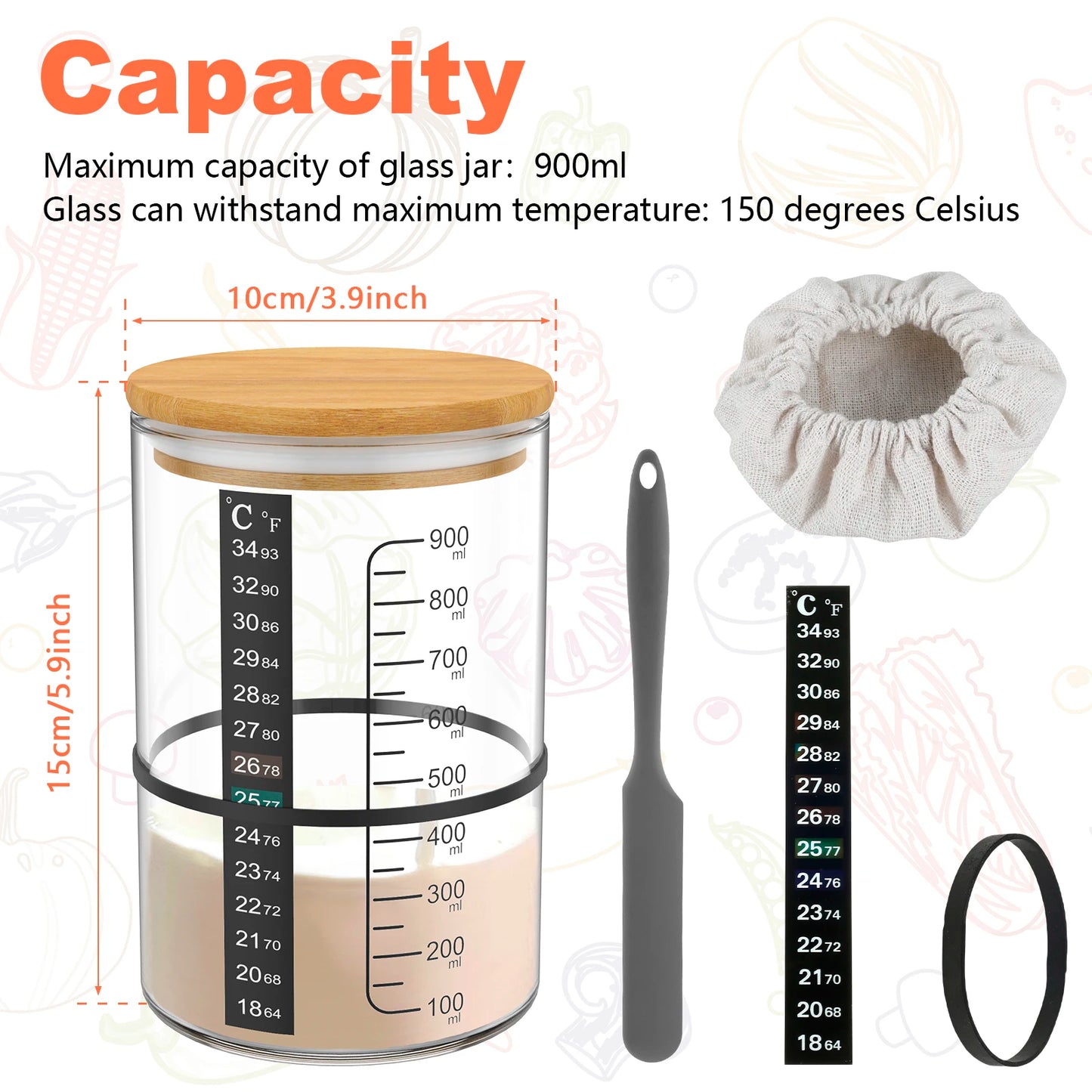 Glass Sourdough Starter Jar Kit - Fermentation Container with Lid
