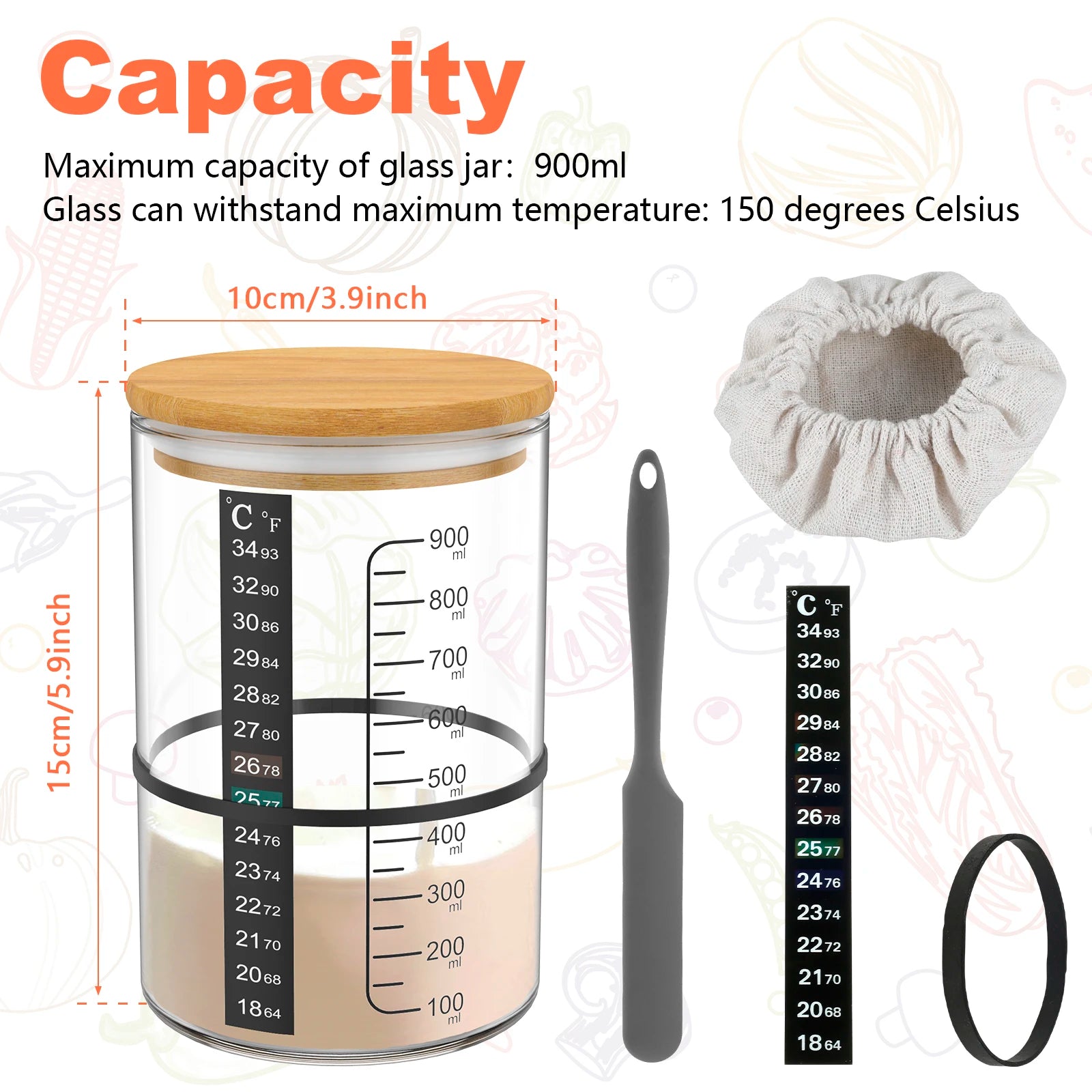 Glass Sourdough Starter Jar Kit - Fermentation Container with Lid