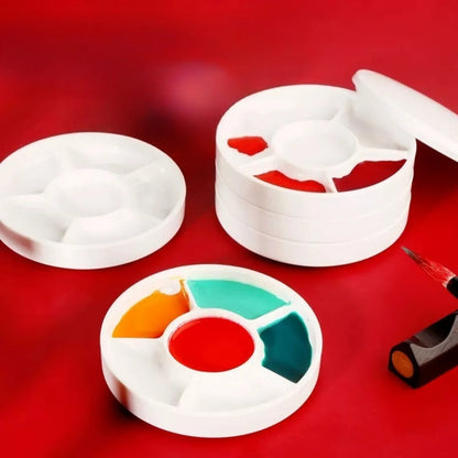 Imitation Porcelain Round Paint Palette with Lid - White Acrylic Tray