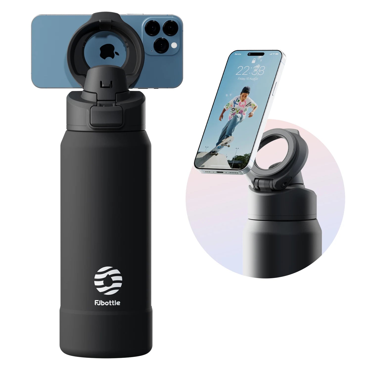 Magnetic Phone Holder Thermos Bottle - Stainless Steel Insulated