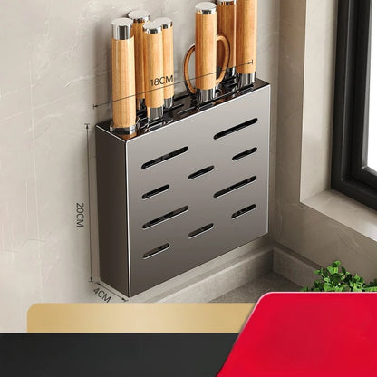 Non-Perforation Wall Mount Kitchen Knife Storage Box Organizer Rack