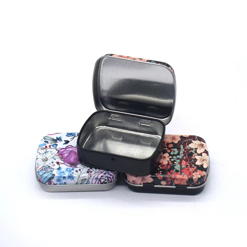 Portable Mini Metal Hinged Tin Box - Small Rectangular Storage Container