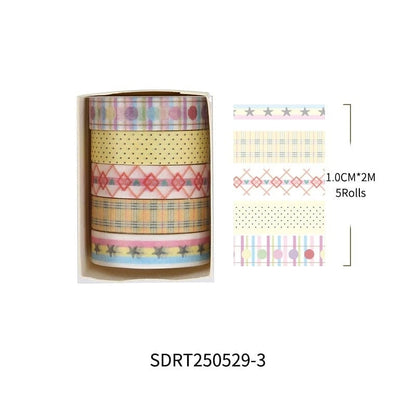 Basic Grid Star Washi Tape 5-Pack Decorative Craft Stationery Set