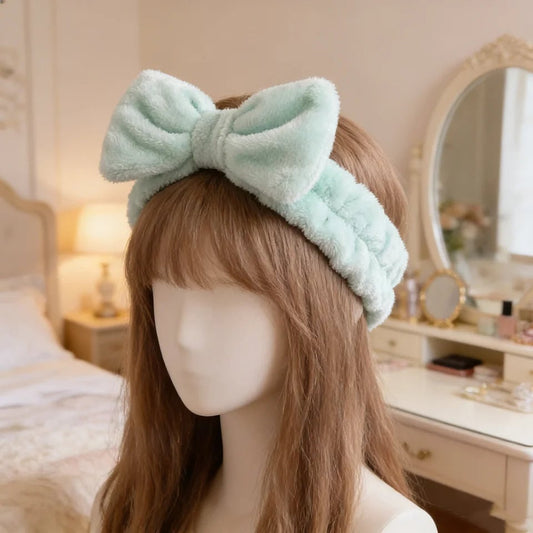 Coral Fleece Bowknot Headband High Elastic Spa Yoga Hairband Women