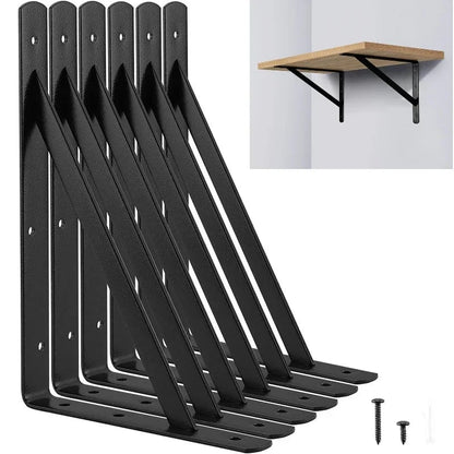 2/6PCS Heavy Duty Black Steel Floating Shelf Tripod Brackets Wall Mount