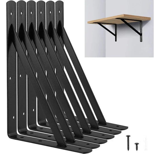 2/6PCS Heavy Duty Black Steel Floating Shelf Tripod Brackets Wall Mount