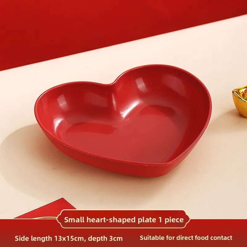Red Heart Shaped Plates Set - Wedding Festival Cake Snack Serving