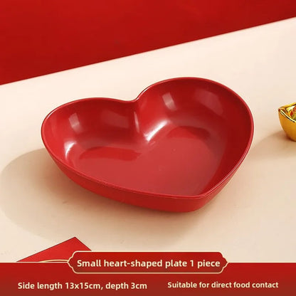 Red Heart Shaped Plates Set - Wedding Festival Cake Snack Serving