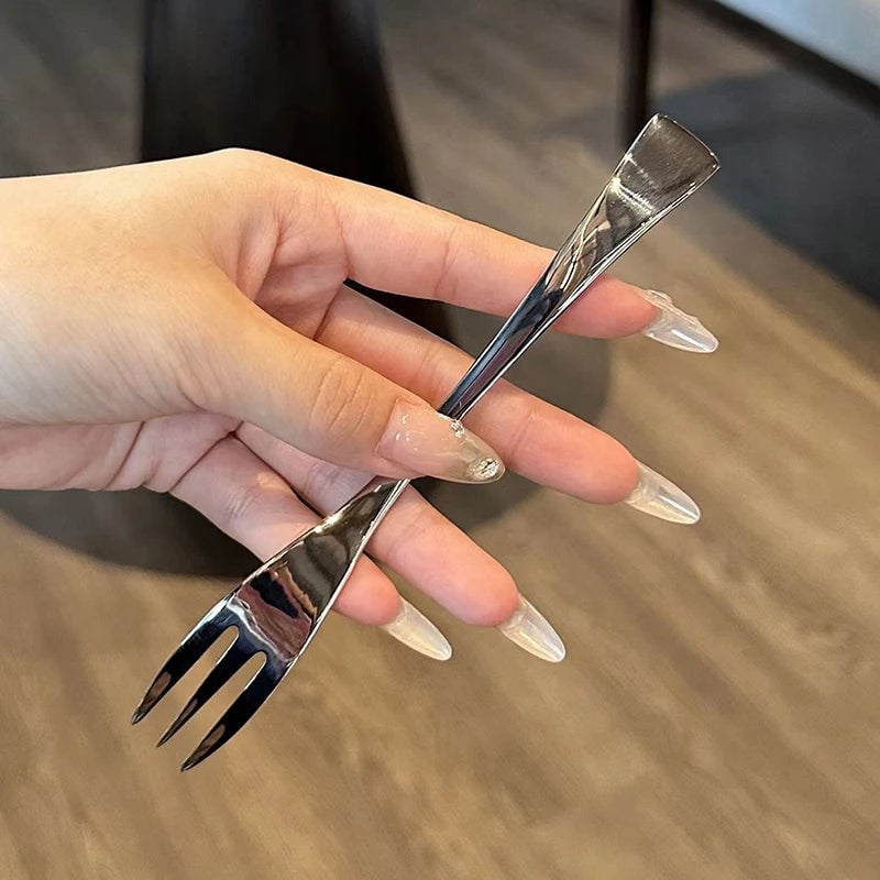 Stainless Steel Long Handle Dinner Forks Set - 4 Tine Korean Style