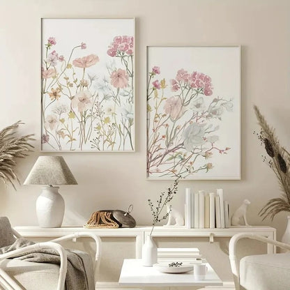 3pc Pink Watercolor Floral Canvas Wall Art Set - Bedroom Decor