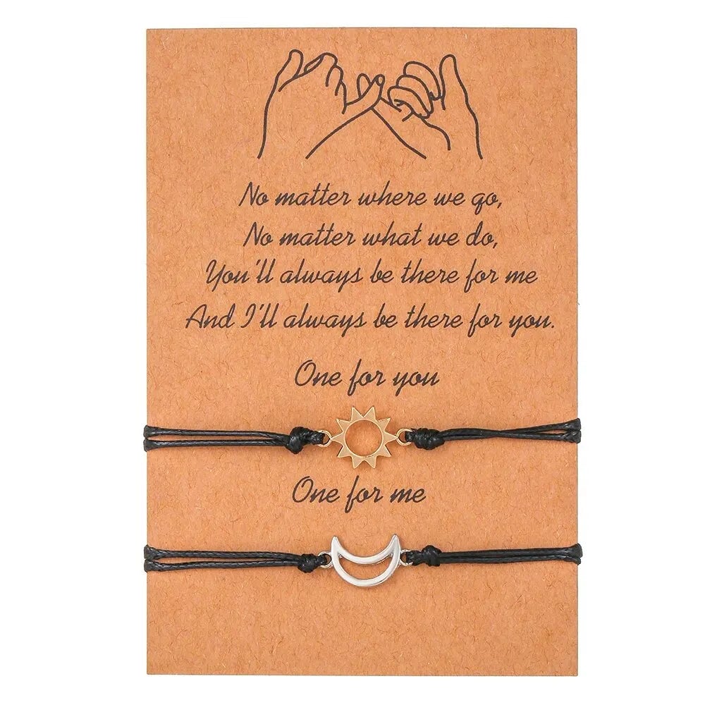 Sun Moon Card Couple Bracelets Set - Handmade Woven Rope Friendship