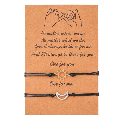 Sun Moon Card Couple Bracelets Set - Handmade Woven Rope Friendship