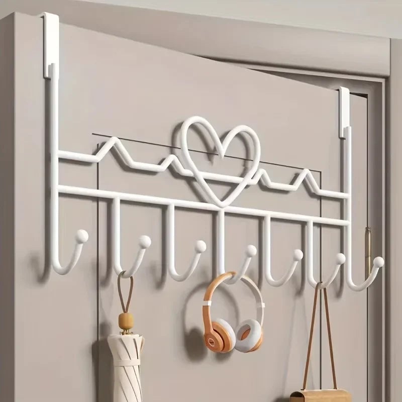7Hook Heart-Shaped Punch-Free Door Organizer Rack Storage Hanger