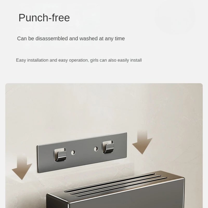Non-Perforation Wall Mount Kitchen Knife Storage Box Organizer Rack