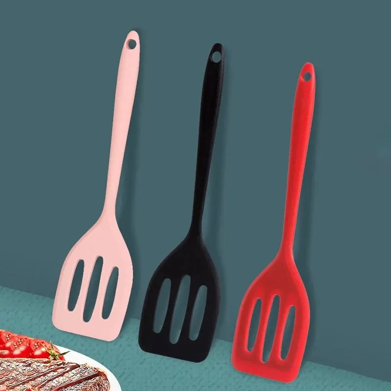 Heat-Resistant Silicone Spatula - Non-Stick Flat Bottom Frying