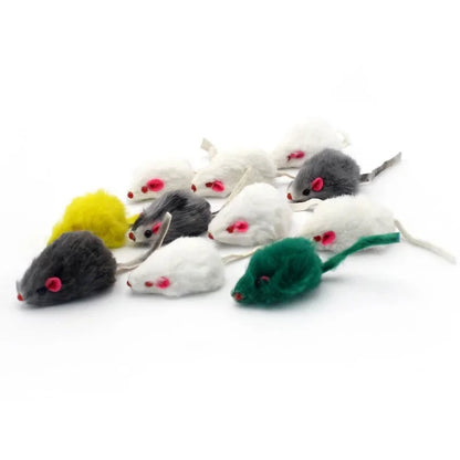 Rabbit Fur Feather Cat Toy - Rainbow False Mouse Interactive Kitten